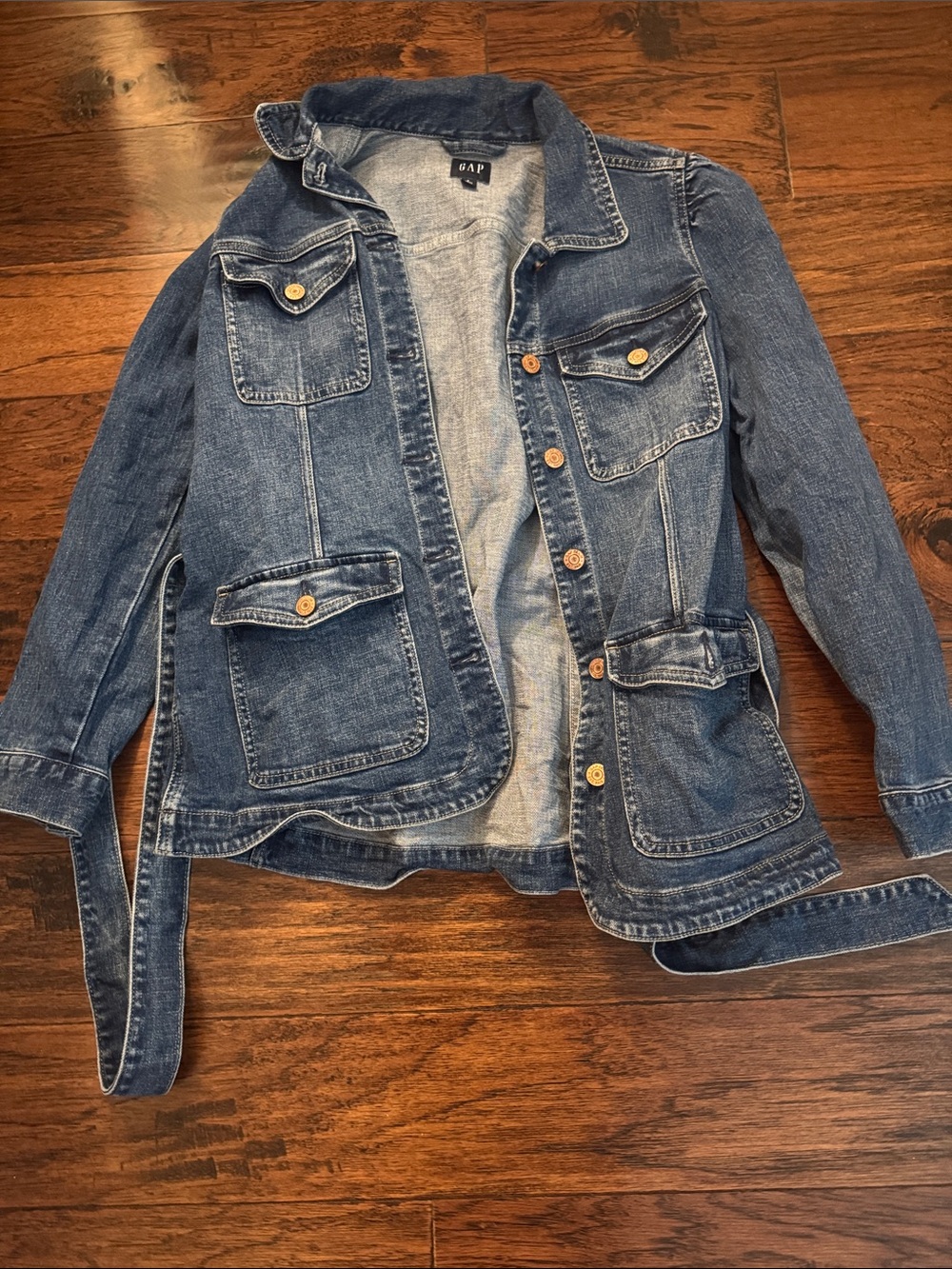 GAP Women's Medium Blue Denim Utility Jacket with Tie Waist